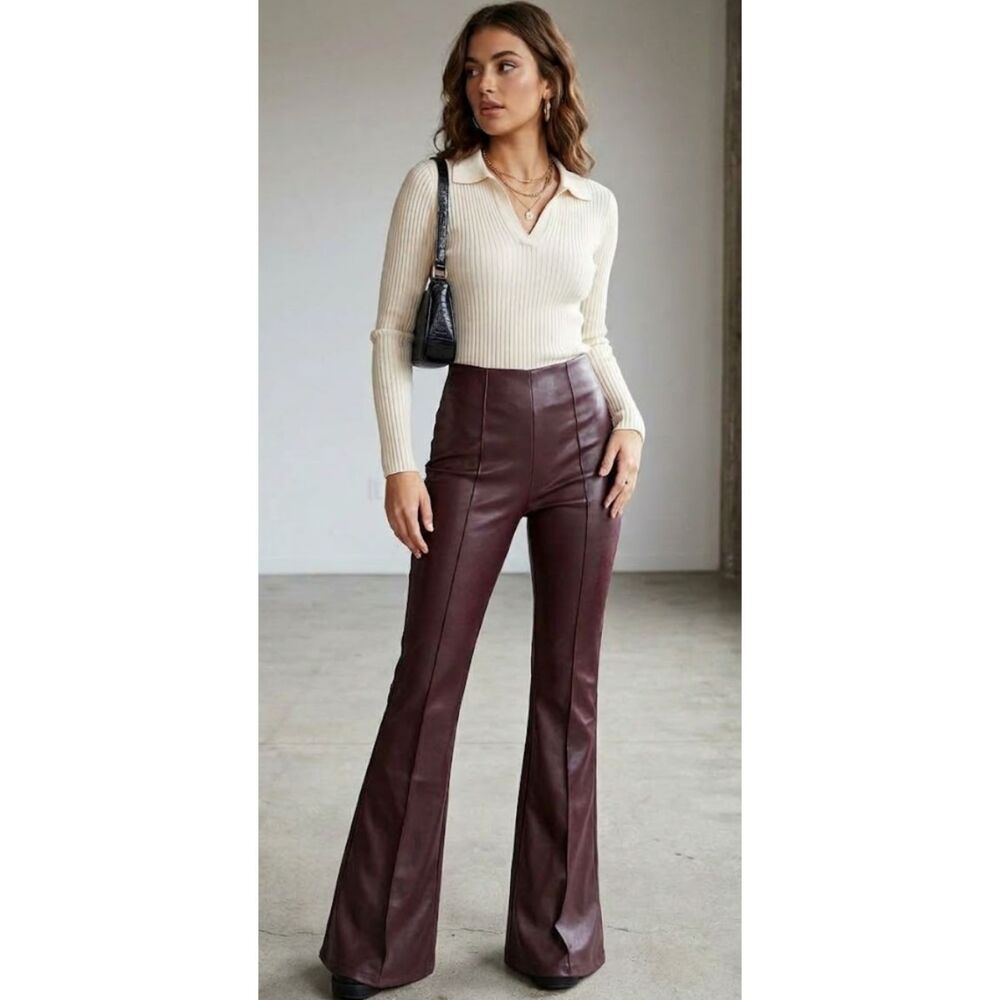A New Day Faux Leather High-Rise Flare Pants Women's Size XS